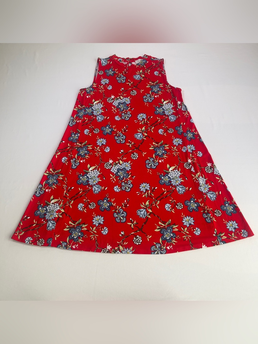 LOFT Red Floral A-Line Sleeveless Dress